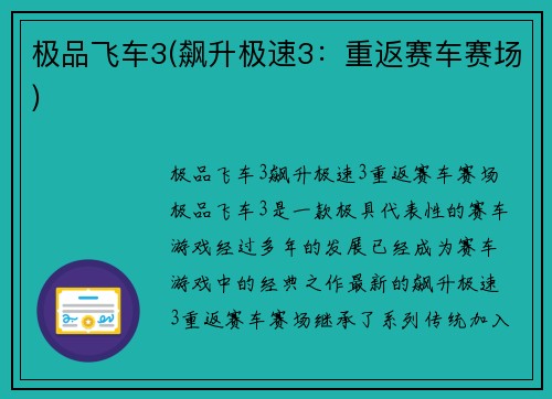 极品飞车3(飙升极速3：重返赛车赛场)